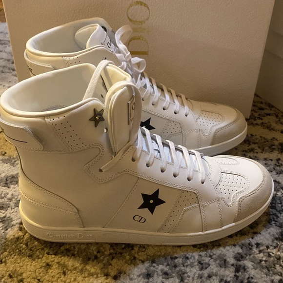 Christian Dior Star High Top Sneaker White Calfskin and Suede size 38 - Picture 11 of 12